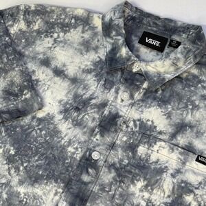 Vans Boys Short Sleeve Button Down Shirt - Size XL - Gray and White Tie Dye